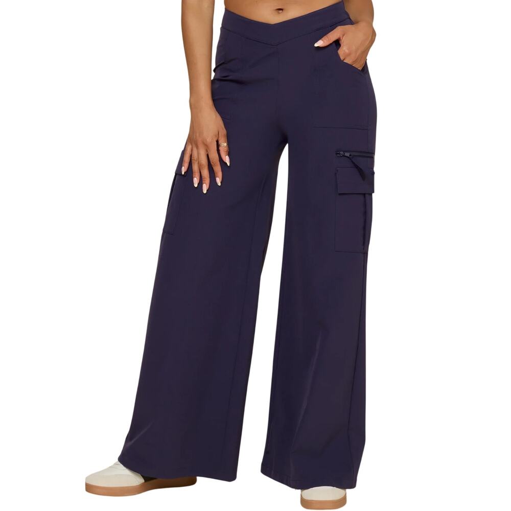 Popflex Y2K Cargo Pants Womens Wide Leg Pockets V-Cut French Navy Blue XS